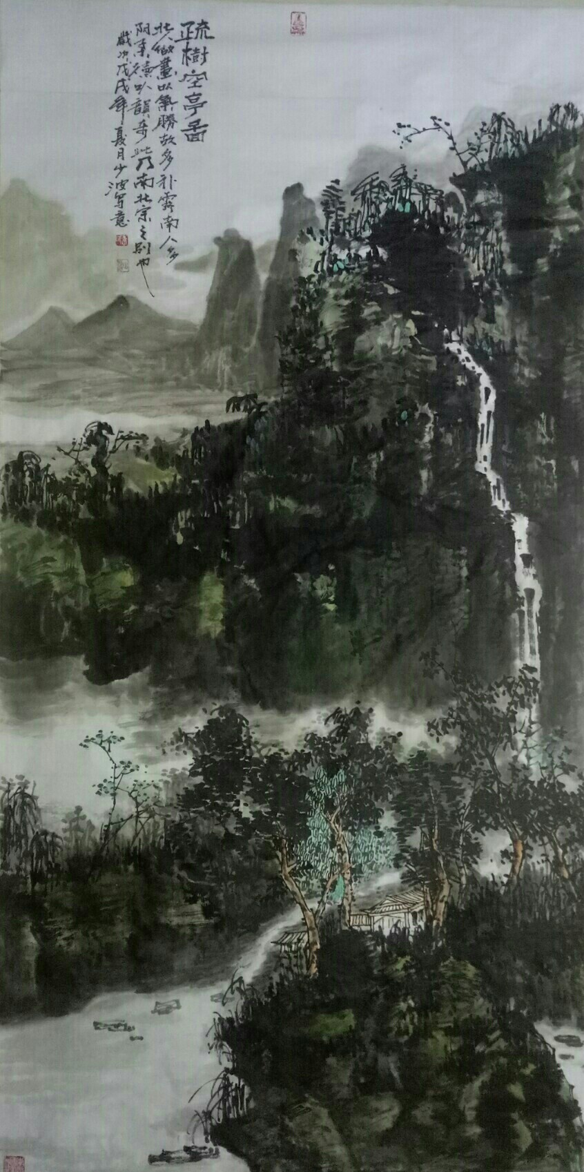 写意人生李少波山水画作品《青山溪亭》