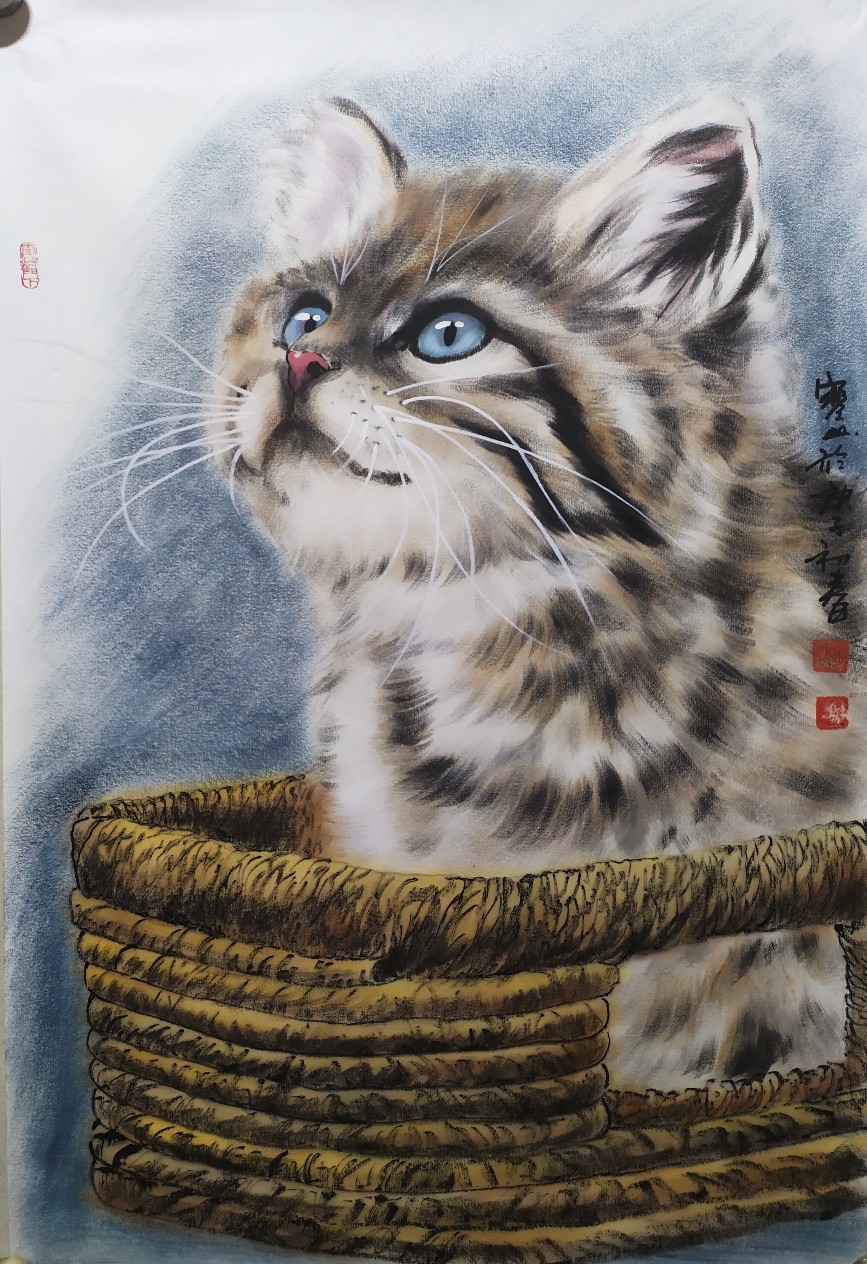 孟庆海动物画作品《招财猫》