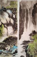 河北省女画家协会会员 蔡海英山水画作品《山水条幅一对每幅20厘米宽89厘米长》